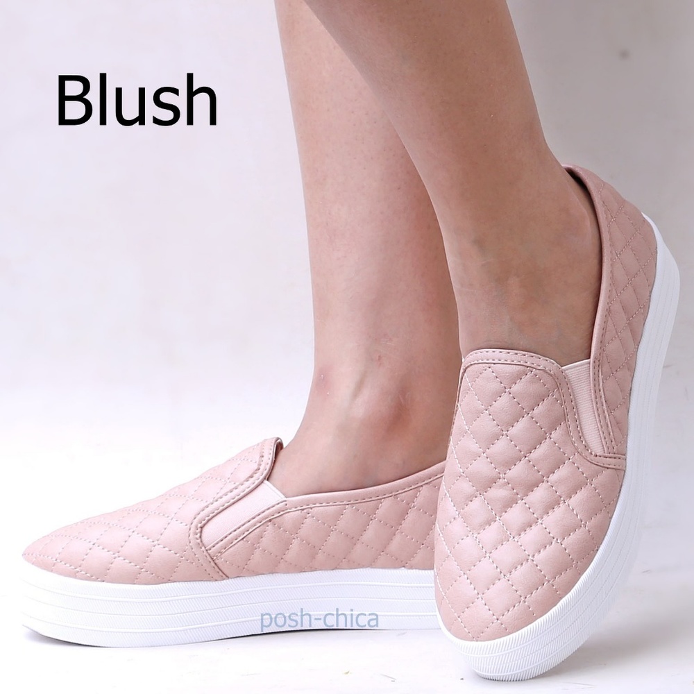 New Blush Quilted Slip On Platform Sneakers